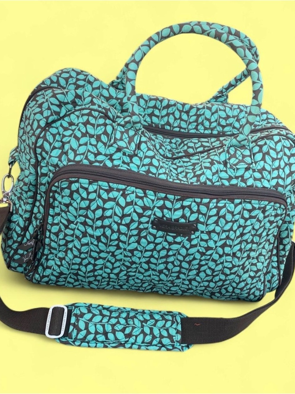 Vera Bradley Teal Leaf Quilted Travel Bag